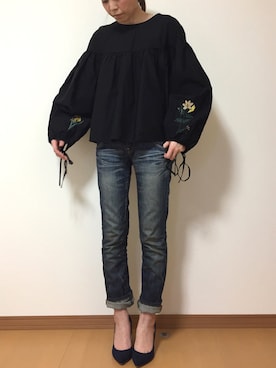 「ZARA（ザラ）のアイテム（シャツ/ブラウス、ブラック系）」を使った、きょんさん（レディース・155cm）の冬コーディネート