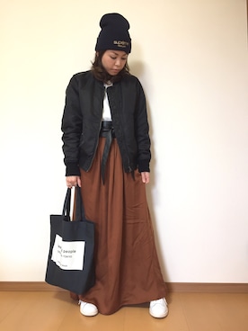 「サッシュベルト」｜「アイテム（ブルゾン）」を使った、きょんさん（レディース・155cm）の冬コーディネート