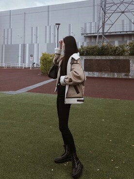 「moussy」｜「アイテム（ブルゾン）」を使った、hzkさん（レディース・175cm）の冬コーディネート