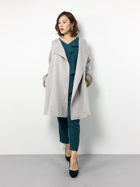 「YECCA VECCA（イェッカヴェッカ）のアイテム（ピーコート）」を使った、黒田デビーさん（レディース・165cm）の冬コーディネート