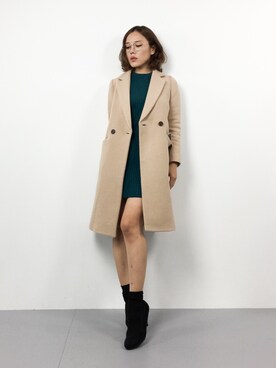 「ダブルボタン」｜「アイテム（チェスターコート）」を使った、黒田デビーさん（レディース・165cm）の冬コーディネート