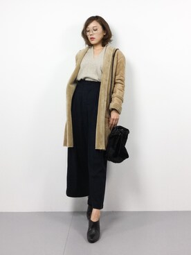 「Banner Barrett（バナーバレット）のアイテム（ムートンコート）」を使った、黒田デビーさん（レディース・165cm）の冬コーディネート