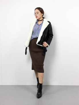 「Factor=（ファクターイコール）のアイテム（ジャケット/アウター）」を使った、黒田デビーさん（レディース・165cm）の冬コーディネート