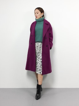 「RAY CASSIN（レイカズン）のアイテム（チェスターコート）」を使った、黒田デビーさん（レディース・165cm）の冬コーディネート