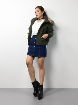 「中綿」｜「アイテム（ブルゾン）」を使った、黒田デビーさん（レディース・165cm）の冬コーディネート