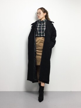 「unrelaxing（アンリラクシング）のアイテム（ピーコート）」を使った、黒田デビーさん（レディース・165cm）の冬コーディネート