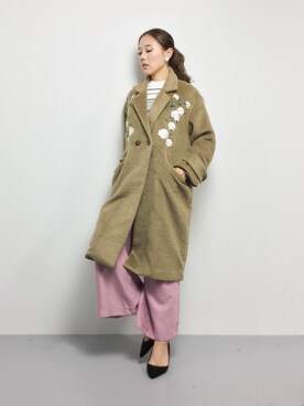 「刺繍」｜「アイテム（チェスターコート）」を使った、黒田デビーさん（レディース・165cm）の冬コーディネート
