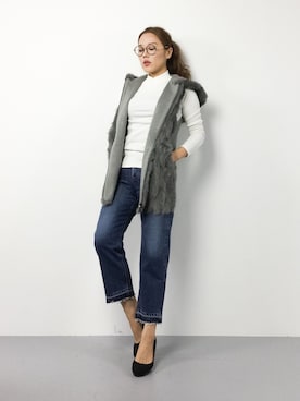 「ラビットファー」｜「アイテム（パンツ）」を使った、黒田デビーさん（レディース・165cm）の冬コーディネート