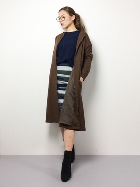 「Te chichi TERRASSE（テチチテラス）のアイテム（ノーカラージャケット）」を使った、黒田デビーさん（レディース・165cm）の冬コーディネート