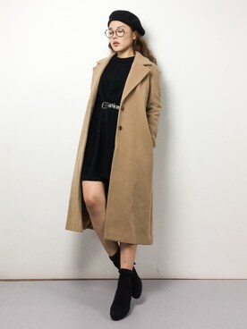 「Abahouse Devinette（ドゥヴィネット）のアイテム（チェスターコート）」を使った、黒田デビーさん（レディース・165cm）の冬コーディネート