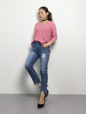 「ニット ピンク」｜黒田デビーさん（レディース・165cm）の冬コーディネート