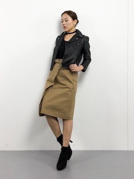「L.H.P（エルエイチピー）のアイテム（ライダースジャケット）」を使った、黒田デビーさん（レディース・165cm）の冬コーディネート