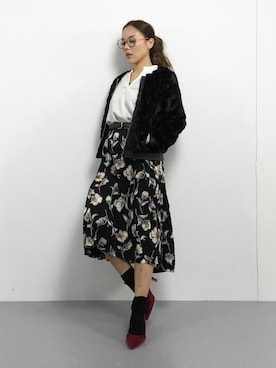 「aimoha（アイモハ）のアイテム（ノーカラージャケット）」を使った、黒田デビーさん（レディース・165cm）の冬コーディネート