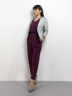 「パーティー」｜「アイテム（ノーカラージャケット）」を使った、黒田デビーさん（レディース・165cm）の冬コーディネート