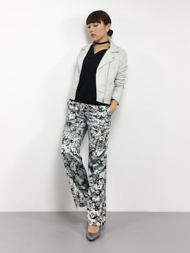 「archives（アルシーヴ）のアイテム（ライダースジャケット）」を使った、黒田デビーさん（レディース・165cm）の冬コーディネート