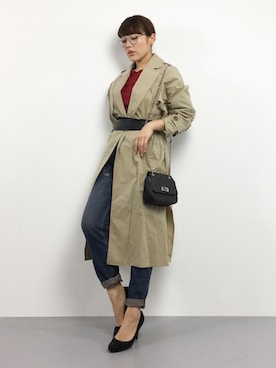 「DRWCYS（ドロシーズ）のアイテム（トレンチコート）」を使った、黒田デビーさん（レディース・165cm）の冬コーディネート