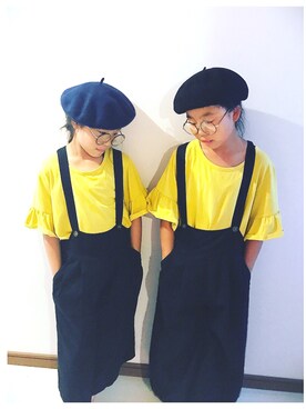 「GUコーデ」｜「アイテム（オールインワン・サロペット）」を使った、❁◡̈❁くぅ&のん❁◡̈❁さん（キッズ・130cm）の夏コーディネート