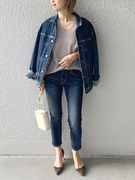 「シップス フォー ウィメン(SHIPS for women)」｜「アイテム（デニムジャケット）」を使った、FUJITAさん（レディース・159cm）の冬コーディネート