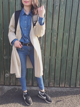 「スプリングSENSEOFPLACE」｜「アイテム（トレンチコート）」を使った、Ky    LiLiさん（レディース・155cm）の春コーディネート