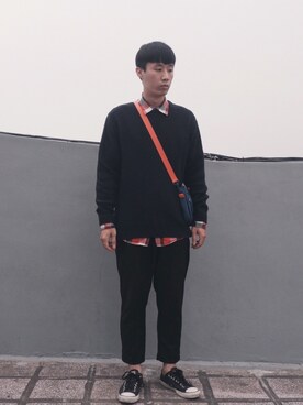 「COP（シーオーピー）のアイテム（バッグ）」を使った、蘇上鳴さん（メンズ・174cm）の冬コーディネート