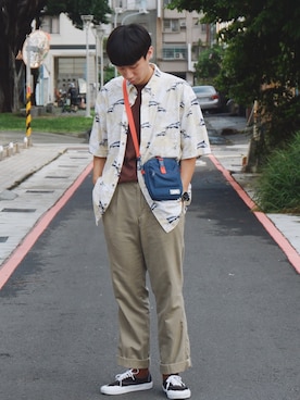 「Hush Puppies（ハッシュパピー）のアイテム（パンツ）」を使った、蘇上鳴さん（メンズ・174cm）の夏コーディネート
