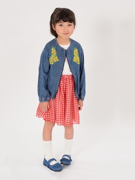 「Moujonjon（ムージョンジョン）のアイテム（デニムジャケット）」を使った、mrtk2558さん（キッズ・120cm）の冬コーディネート
