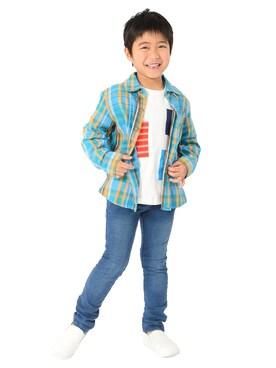 「Moujonjon（ムージョンジョン）のアイテム（シャツ/ブラウス）」を使った、mrtk2558さん（キッズ・120cm）の春コーディネート