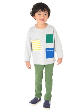 「Moujonjon（ムージョンジョン）のmoujonjon天竺ポケット付Ｔシャツ（Tシャツ/カットソー、グレー系）」を使った、mrtk2558さん（キッズ）の春コーディネート