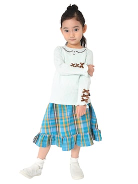 「Moujonjon（ムージョンジョン）のダイヤＪＱ袖リボンＴシャツ（Tシャツ/カットソー、グリーン系）」を使った、mrtk2558さん（キッズ）の春コーディネート