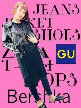 「ロックT」｜「アイテム（ライダースジャケット）」を使った、中村早紀さん（レディース・162cm）の春コーディネート