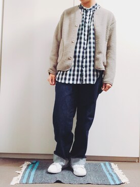 「ノーカラーシャツ」｜「アイテム（その他アウター）」を使った、SIONさん（レディース・165cm）の春コーディネート