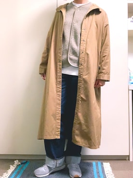 「ロングシャツ」｜「アイテム（ノーカラージャケット）」を使った、SIONさん（レディース・165cm）の冬コーディネート