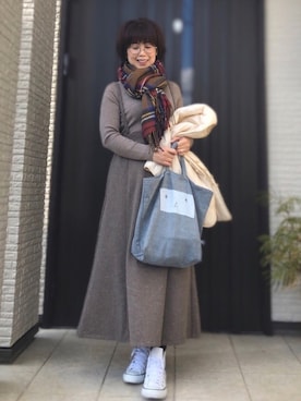 「UNIQLO（ユニクロ）のエクストラファインメリノリブタートルネックセーター（長袖）（ニット/セーター）」を使った、kamokamosanさん（レディース・163cm）の冬コーディネート