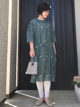 Mina Perhonen ミナペルホネン のワンピース ドレス グリーン系 を使った人気ファッションコーディネート Wear