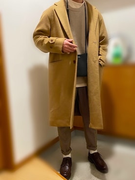 「green label relaxing（グリーンレーベルリラクシング）のアイテム（チェスターコート）」を使った、Daiさん（メンズ・172cm）の春コーディネート