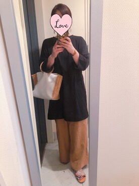 「reca（レカ）のウエストリボン リネンワイドパンツ（その他パンツ）」を使った、suu-zee-suuさん（レディース・153cm）の夏コーディネート