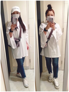 「アイテム（ボディバッグ/ウエストポーチ、シルバー系）」を使った、suu-zee-suuさん（レディース・153cm）の秋コーディネート