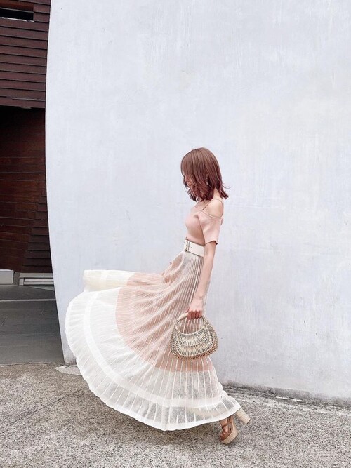 セール】コンビネーションカラープリーツオフショルニットワンピース  