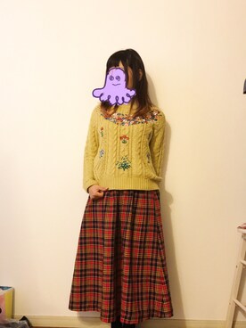 「古着のアイテム（ニット/セーター、イエロー系）」を使った、まるさん（レディース・152cm）の冬コーディネート