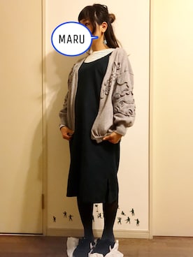 「meridionのアイテム（カーディガン/ボレロ、グレー系）」を使った、まるさん（レディース・152cm）の冬コーディネート