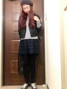 「アイテム（タイツ/ストッキング、ブルー系）」を使った、エリーさん（レディース・163cm）の冬コーディネート