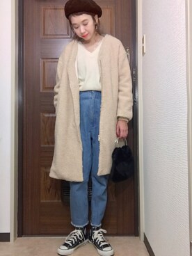 「VIS（ビス）のアイテム（ムートンコート）」を使った、エリーさん（レディース・163cm）の冬コーディネート