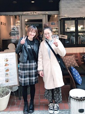 「VIS（ビス）のアイテム（ムートンコート）」を使った、エリーさん（レディース・163cm）の冬コーディネート