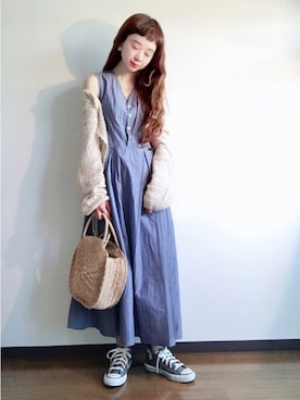 「Kastane」｜「アイテム（シャツワンピース）」を使った、エリーさん（レディース・163cm）の夏コーディネート