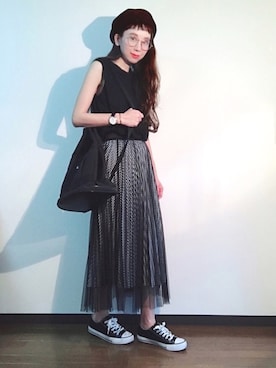 「SENSE OF PLACE by URBAN RESEAR」｜「アイテム（ハンチング/ベレー帽）」を使った、エリーさん（レディース・163cm）の夏コーディネート