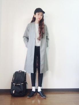 「URBAN RESEARCH Sonny Label（アーバンリサーチサニーレーベル）のチェックストール付きノーカラーコート（その他アウター）」を使った、エリーさん（レディース・163cm）の冬コーディネート