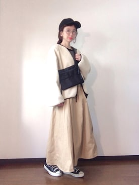 「Kastane（カスタネ）のチノボリュームスカート（スカート）」を使った、エリーさん（レディース・163cm）の冬コーディネート