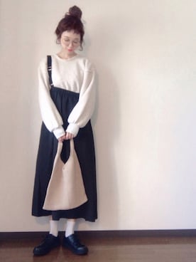 「ワンショルダー」｜「アイテム（その他アンダーウェア/インナー）」を使った、エリーさん（レディース・163cm）の冬コーディネート