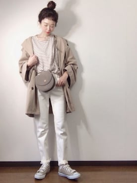 「YANUK（ヤヌーク）のYANUK 「SpillProof加工」 ストレート デニムパンツ ANNETTE (アネット) /57191018（デニムパンツ）」を使った、エリーさん（レディース・163cm）の春コーディネート