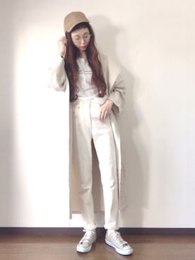 「YANUK（ヤヌーク）のYANUK 「SpillProof加工」 ストレート デニムパンツ ANNETTE (アネット) /57191018（デニムパンツ）」を使った、エリーさん（レディース・163cm）の春コーディネート